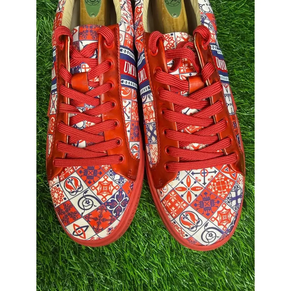 UMYOGO Mens EU 46 USA 12 Red Blue Geometric Graphic Print Low Top Sneakers